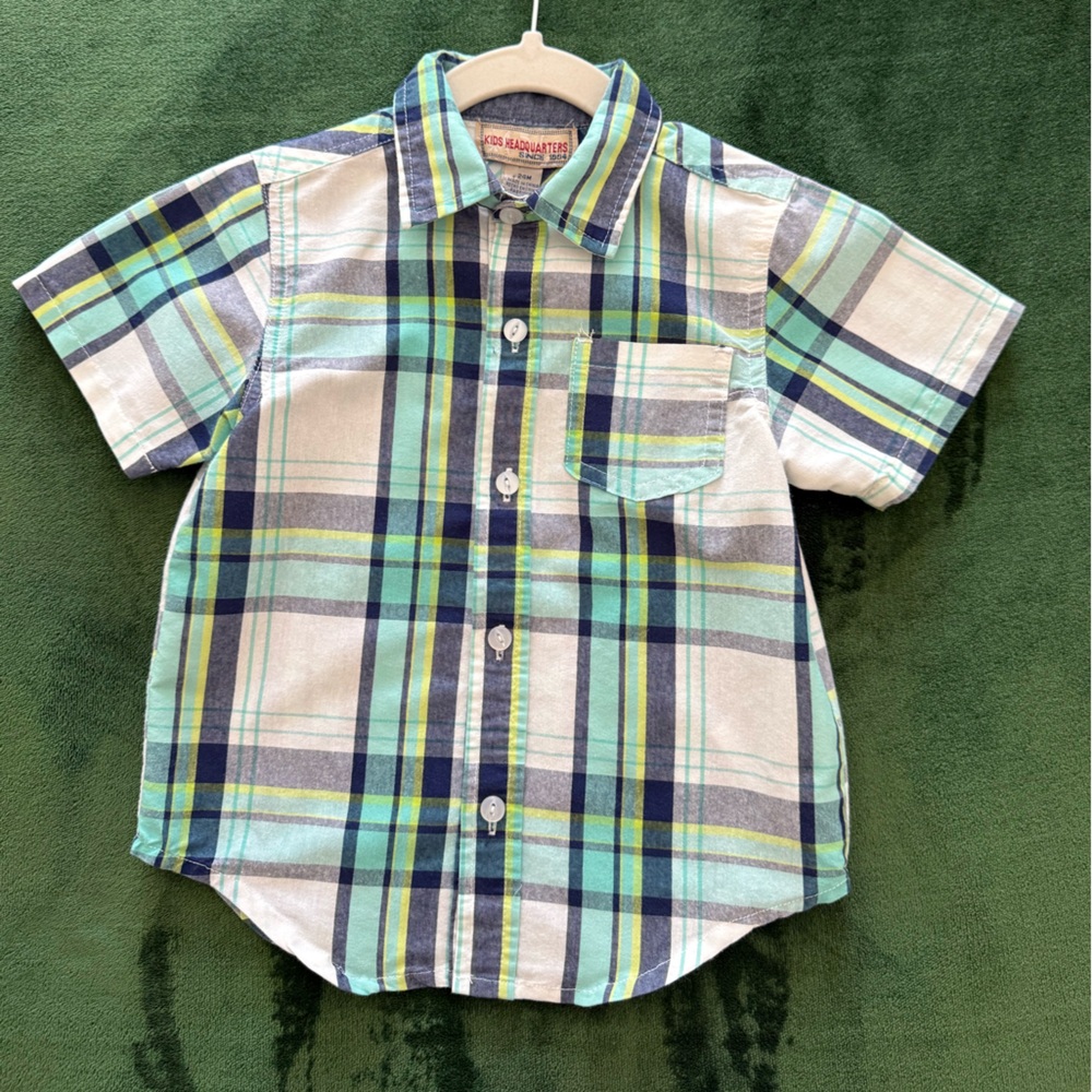 Kids Headquarters Plaid Shirt in Blue, Green, and White